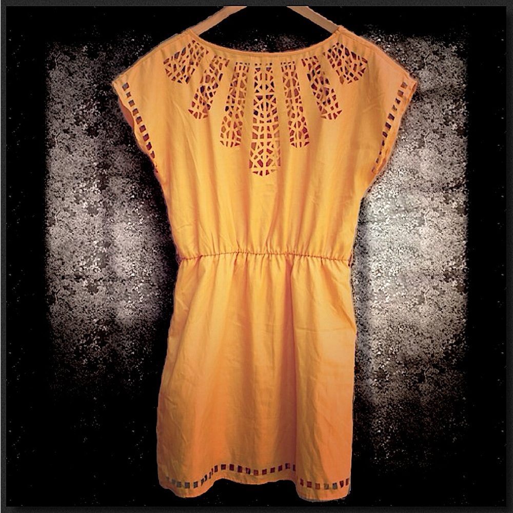 Charlotte Russe Yellow Sundress size Small. Lazer cutouts around hem, and neck